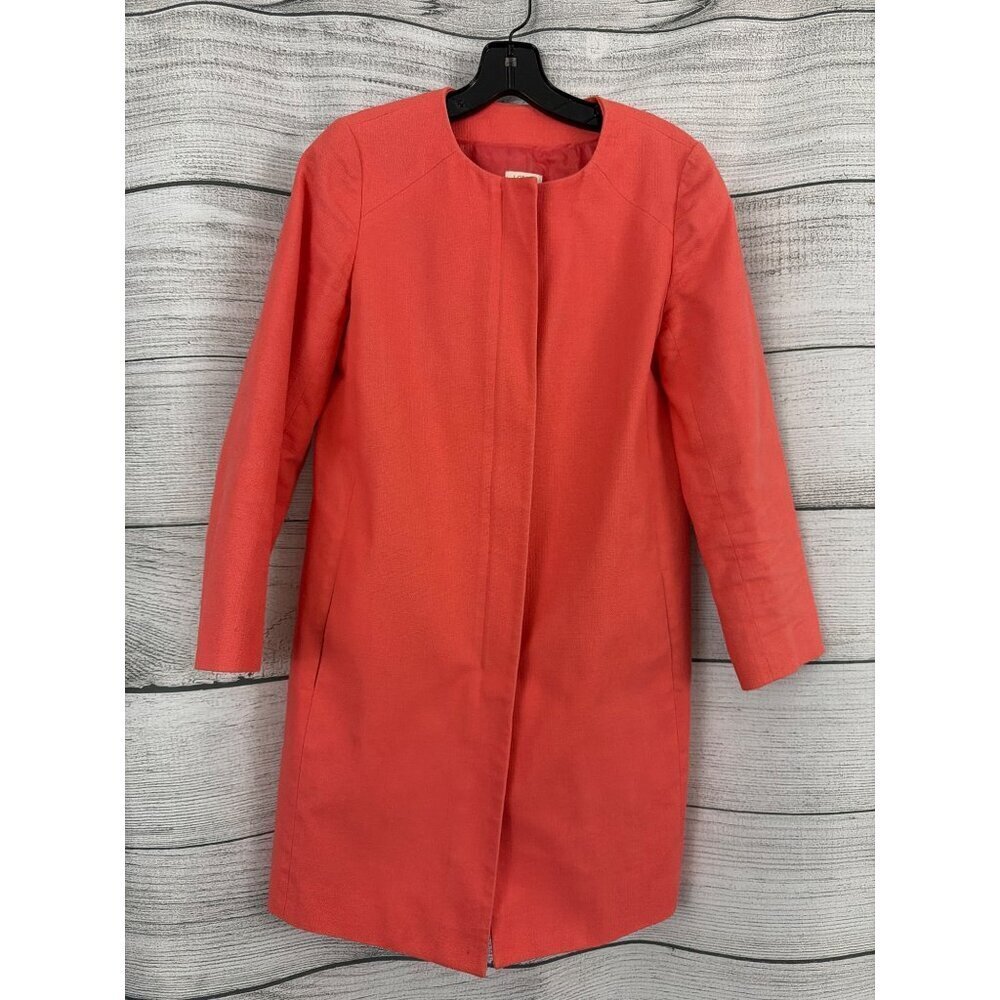 J.Crew Coral Zip Up Collarless Long Coat Size 0